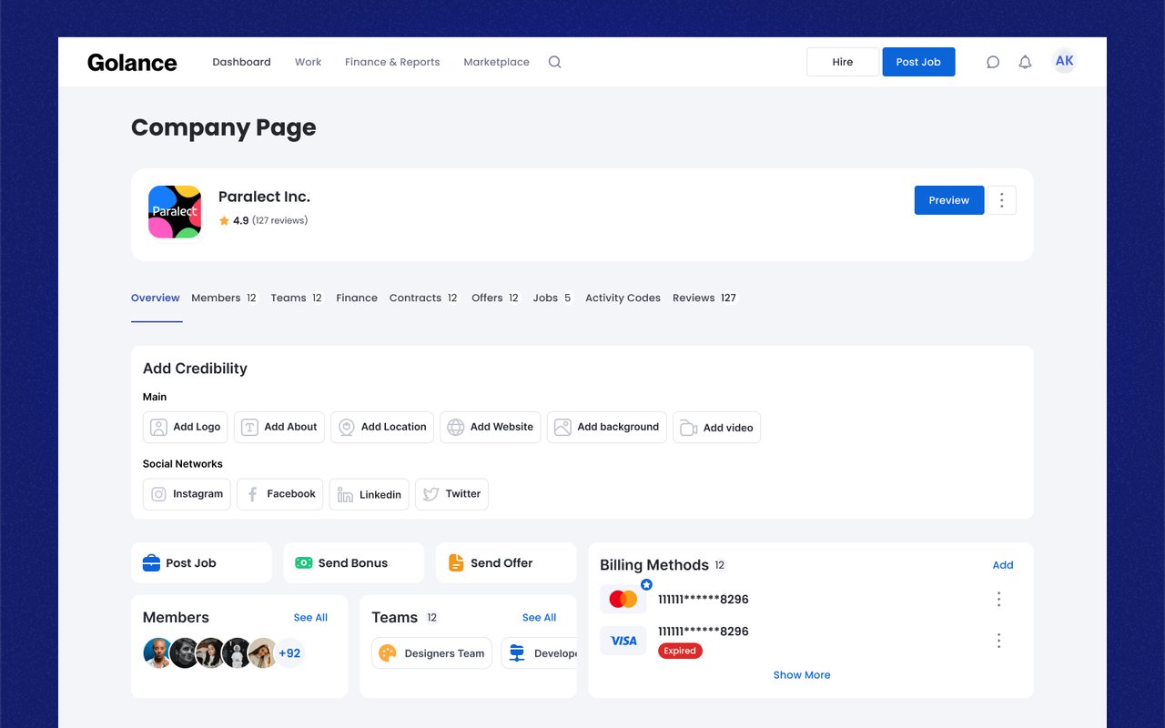 Company page structure